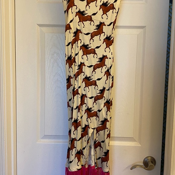 Kilo BRAVA Horse Print Satin Fringed Midi Slip Dress or Nightgown - Picture 3 of 7